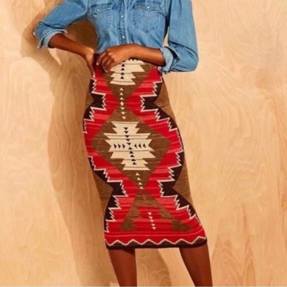 LAUREN RALPH aztec southwestern pattern blanket skirt straight fit size 1X